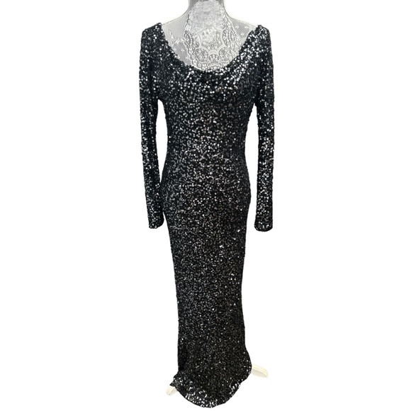 Vintage Gilar Women’s 8 Black Silk & Sequin Long Sparkly  Formal Evening Gown - Picture 1 of 12